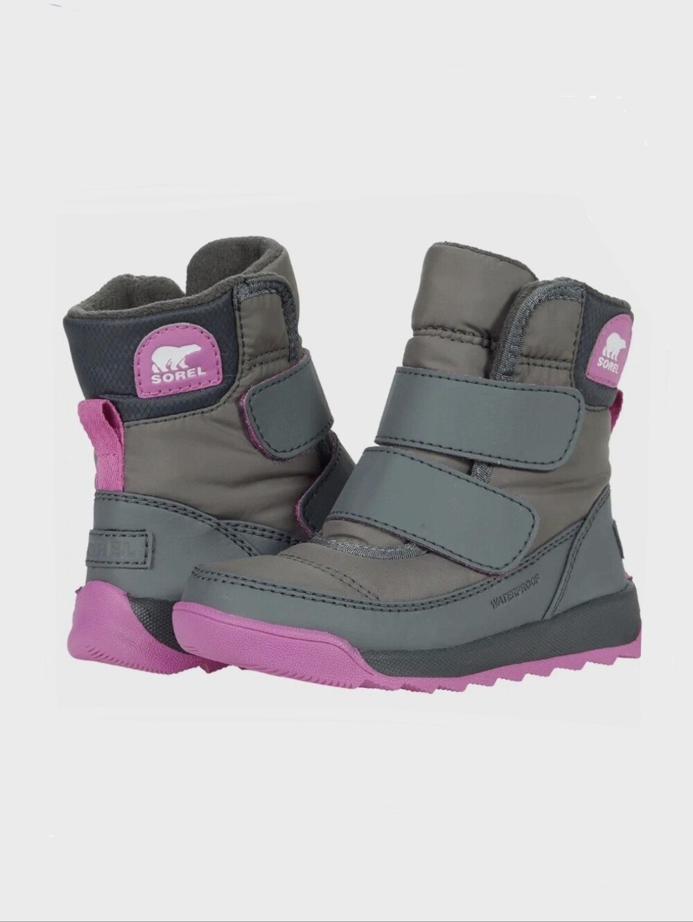 Sorel Kids Gray and Pink Waterproof Hook-and-Loop Winter Boots Size 11